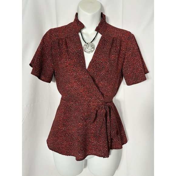 Monteau Tops - Monteau Womens Y2K Babydoll Wrap Top Dark Red Whimsigoth Witchy Academia Size S